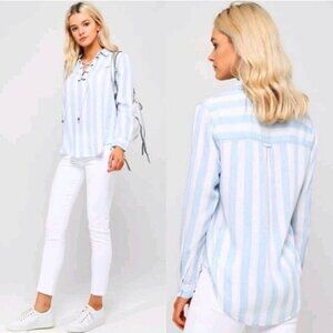 Rails Uli Corset Striped Lace Up Lyocell Long  Sleeve Blouse Ladies XS BEACHY